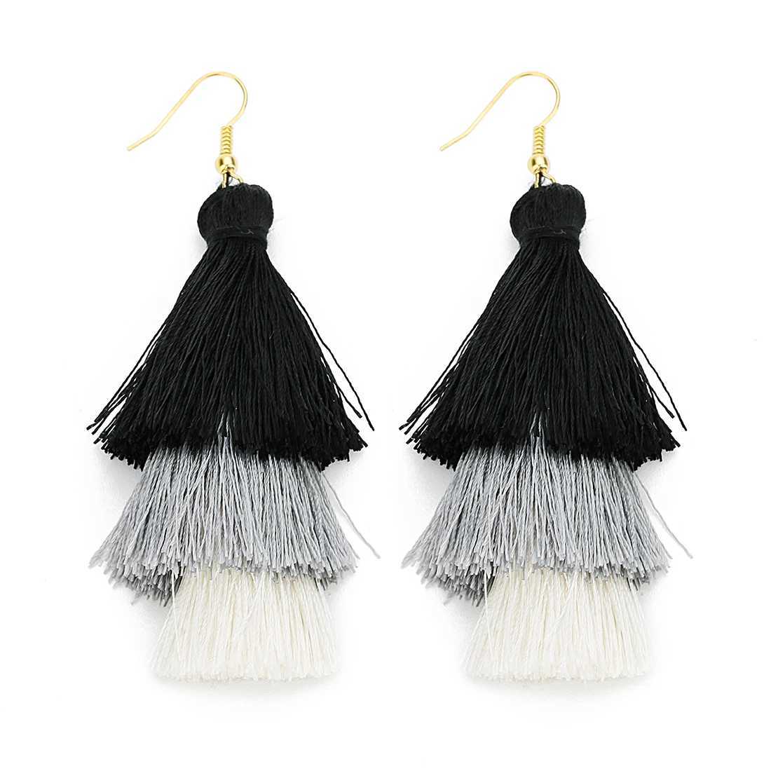 Dangle Chandelier Louleur 70mm Length 3 Layer Tassel Earrings Bohemian Fringed Luxury Statement Boho Earrings Valentine Earrings Drop Earrings