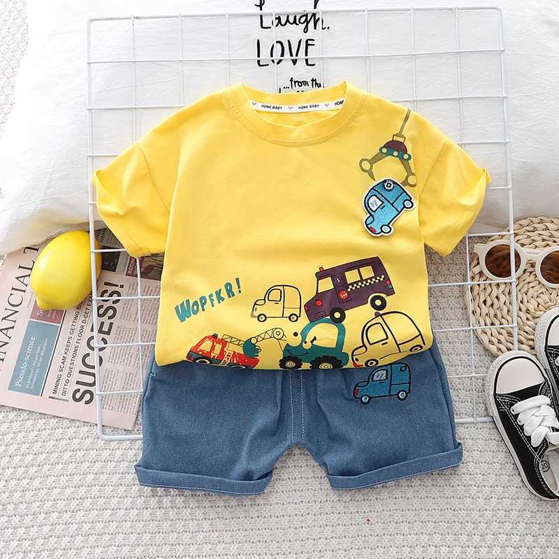 Clothing Sets New Toddler Baby Boys Clothing Sets Summer Cartoon Car Cotton T Shirt +Denim Shorts Kids Casual Infant Clothes Suits 1-5 Years