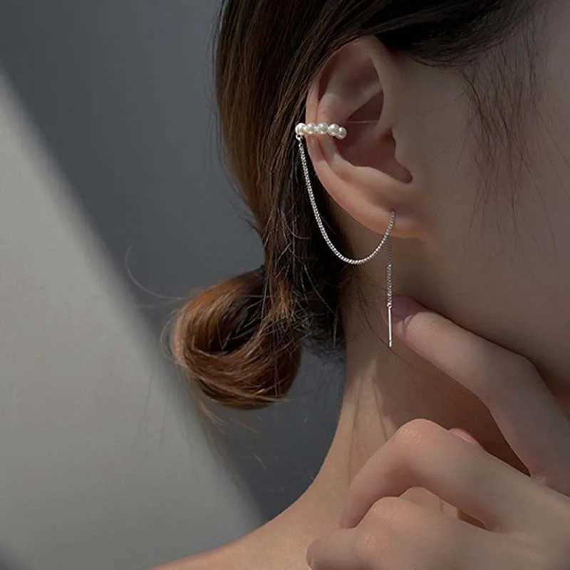 Charm Mode silberne Farbe Perlenohrknochen Clip für Frauen Vintage Metall Langer Quastenketten -Ohrclip auf Ohrringen Schmuck Geschenk