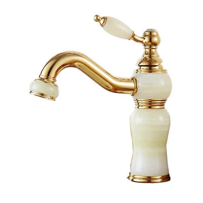 Torneiras de pia do banheiro Bacia de torneira europeia Bacia fria e quente Hot Jade Marble Basin Faucet All Copper Gold Washbasin Torneira