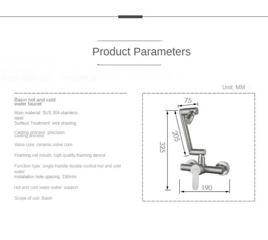 Bathroom Sink Faucets Kitchen Faucet Wall Mounted Bathroom Sink Mixer Taps Hot and Cold Water 360 Degree Free Rotation Medidores De Cozinha Grifo