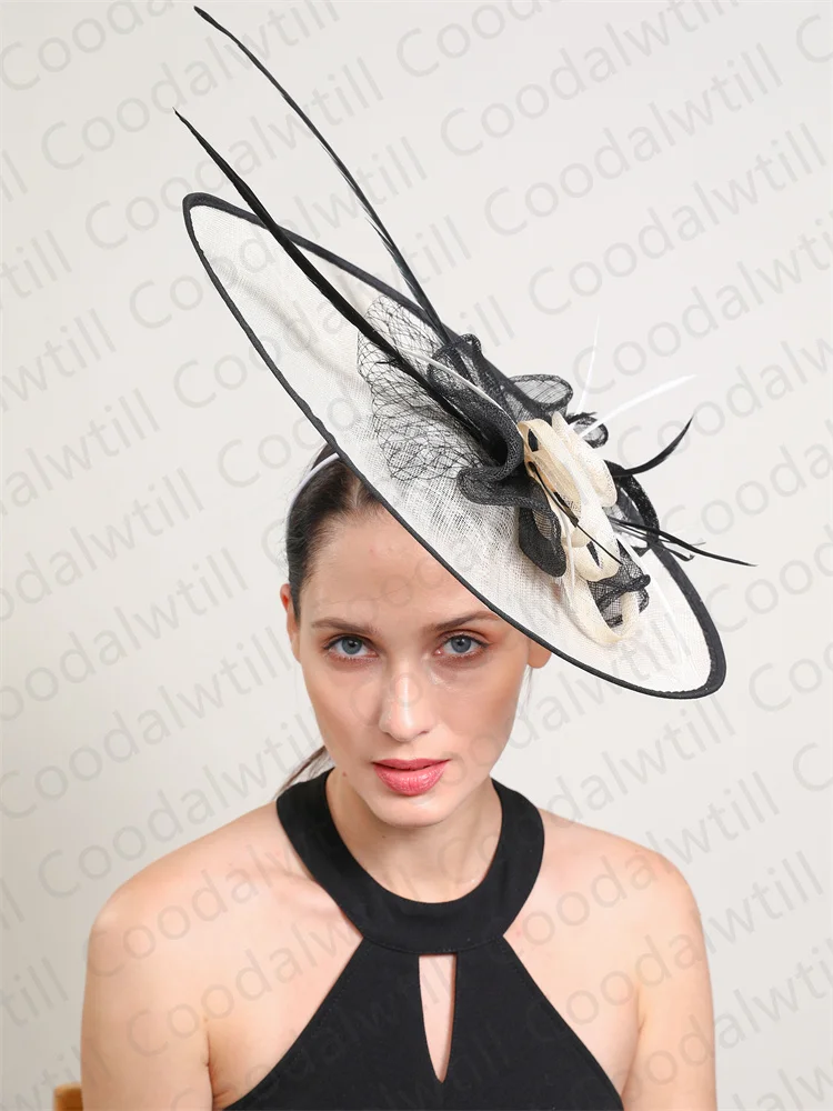 Sinamay Große Faszinatoren für Frauen Hochzeit Elegant Party Chapeau Hut Femme Derby Kentucky Pillbox Cap Hair Clip für Millinery