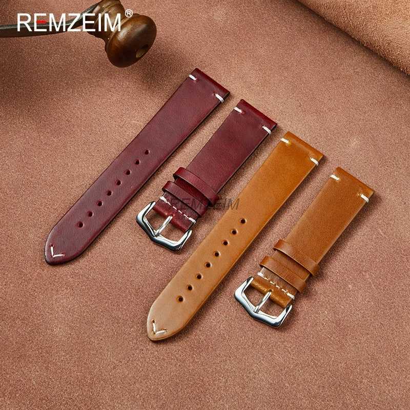 Titta på band Retro Oil Wax Leather Strap 18mm 20mm 22mm 24mm Womens With Soft Accessories Q240430