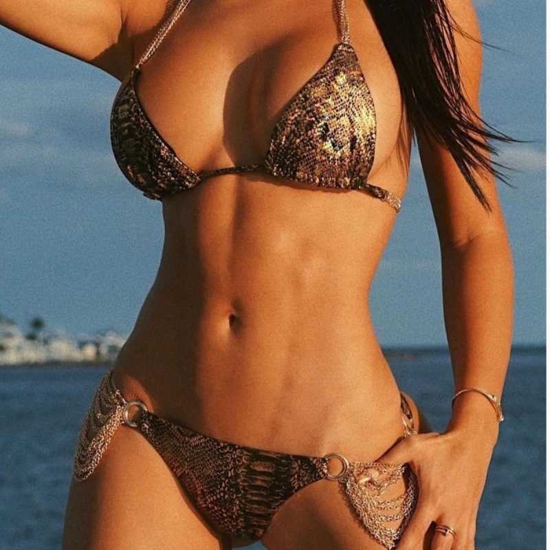 2023 sexy Bikini Badeanzug Neue Metallschmuckkette Hanges Hals Erwachsener Frauen geteilt