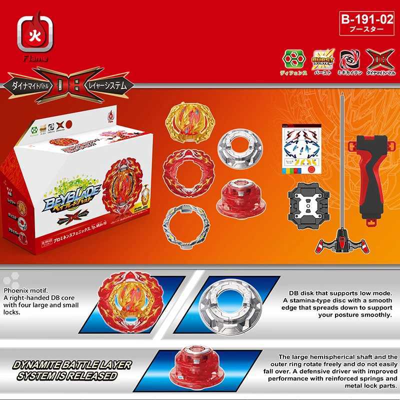 4d Beyblades Dynamite Battle ställs in B-191 02 Tidpunkt Phoenix Booster B191 Spinning Top med anpassade launcher barnleksaker för pojkar gåva Q240430