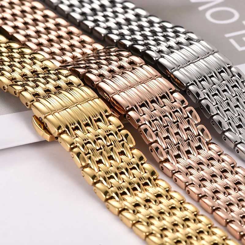 Bands de montres accessoires de courroie ultra-mince en acier inoxydable de luxe 16 mm 18 mm 22 mm en or argent étanche papillon boucle L4 Q240430
