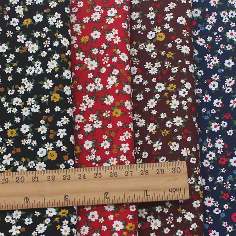 Stoff Retro dunkle Baumwolle Poplin gedruckter Stoff kleines Blumenstuch Sommerkinderhemd -Hemd Kleidung Stoff mit halben Meter D240503