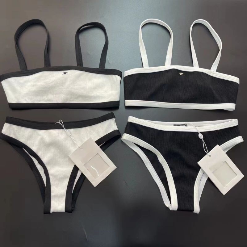 Femmes Designer Sexy Logo Appliqué Spaghetti Strap Split 2 pièces Swimsuit Bikini Color Block Maillots de bain SMLXL