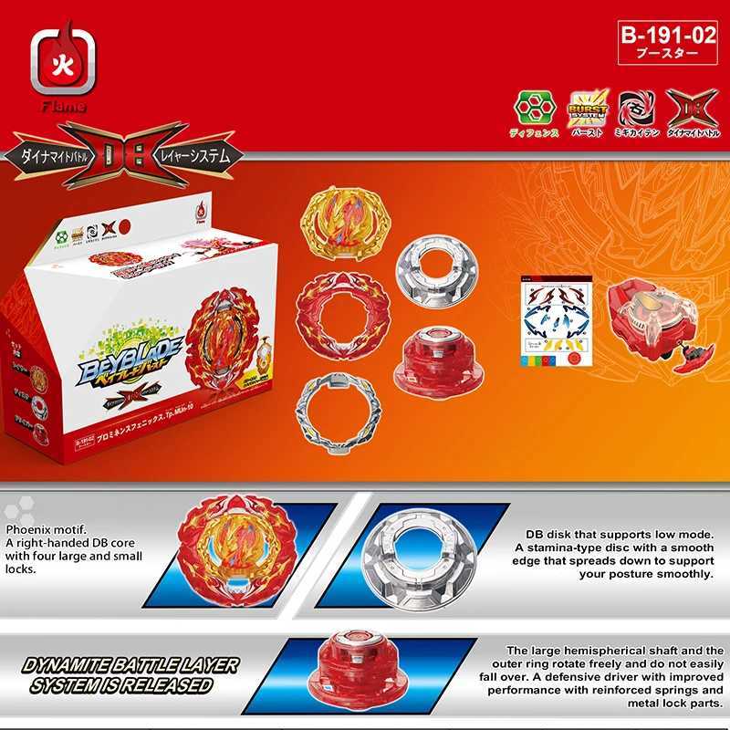 4d Beyblades Dynamite Battle ställs in B-191 02 Tidpunkt Phoenix Booster B191 Spinning Top med anpassade launcher barnleksaker för pojkar gåva Q240430