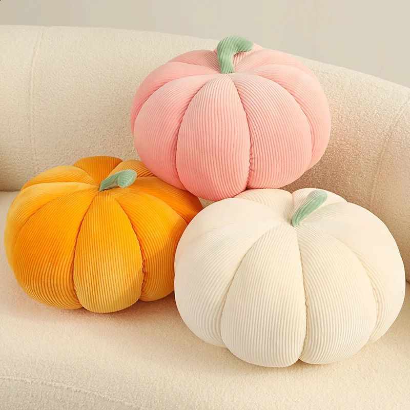 Soft pumpkin doll cotton filled vegetable pillow 3D colored pumpkin plush toy elastic plush decorative prop 240428