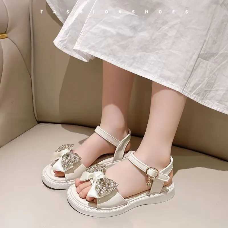 Sandalen meisjes platte hak kinderen lente zomer kleine prinses jurk boog mode tienerschoenen h240504 op1j