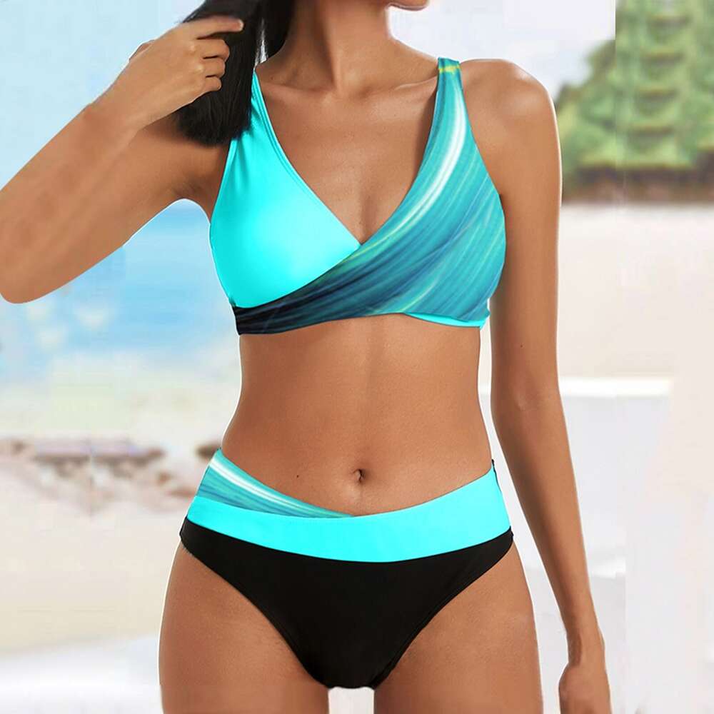 Kvinnors höga midja bikinis Två stycken Set blandade färger Sexig Push Up Plus Size Swimsuit 2024 Summer Beachwear Bathing Suits