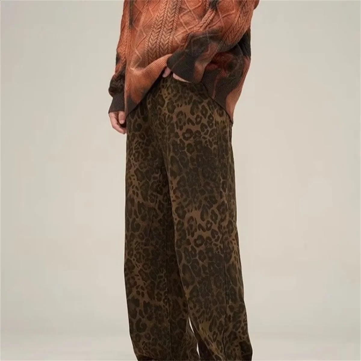 Y2K Leopard Print Women Pants Spring Chic Loose High midja bred ben Panther Pant Ladies Fashion Street Jean Trousers 240422