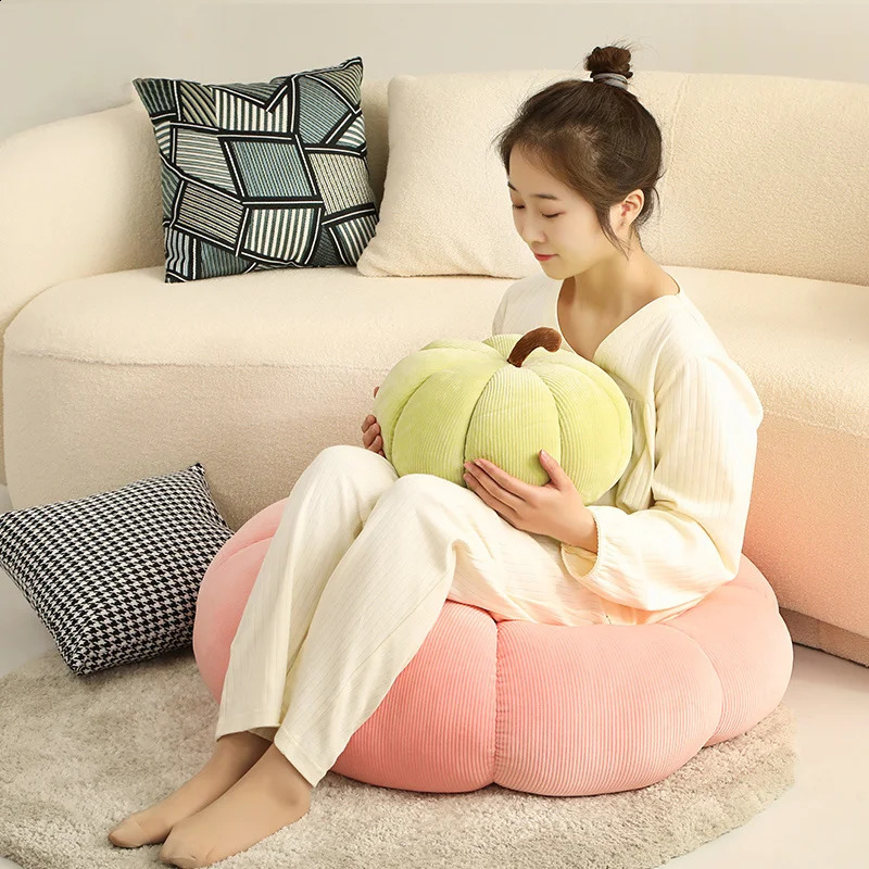 Soft pumpkin doll cotton filled vegetable pillow 3D colored pumpkin plush toy elastic plush decorative prop 240428