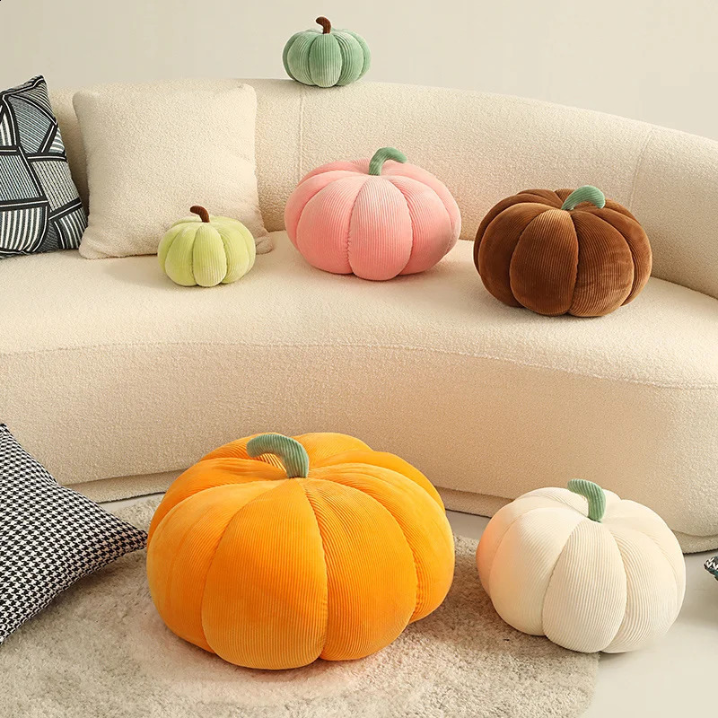 Soft pumpkin doll cotton filled vegetable pillow 3D colored pumpkin plush toy elastic plush decorative prop 240428