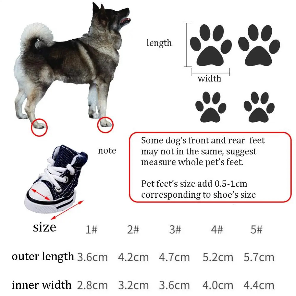 4st Vattentät denim Pet Shoes Antislip Sporty Sneakers Cats Dogs Booties Breattable Puppy Animal Supplies 240428