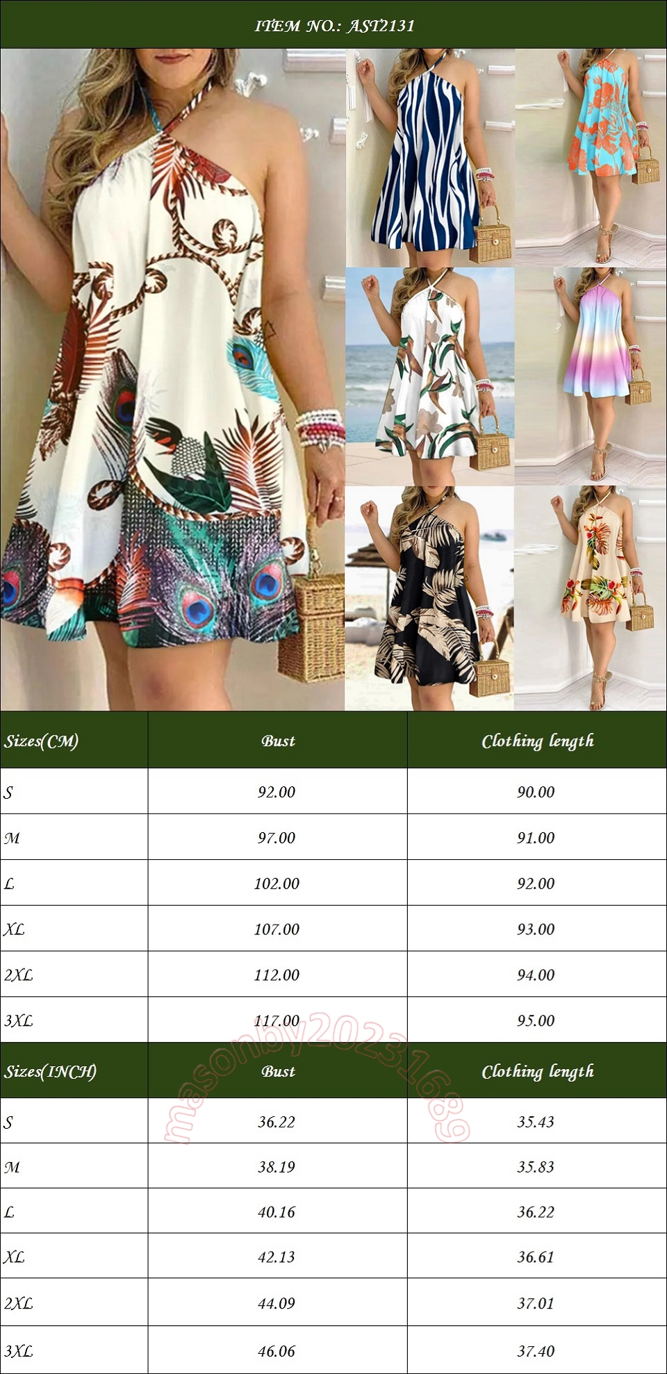 Neues Sommer-Blumendruck-Off-Shoulder-Halfter-Lose-Kleid in A-Line-Silhouette wählen Sie aus einer Vielzahl von Farben AST2131
