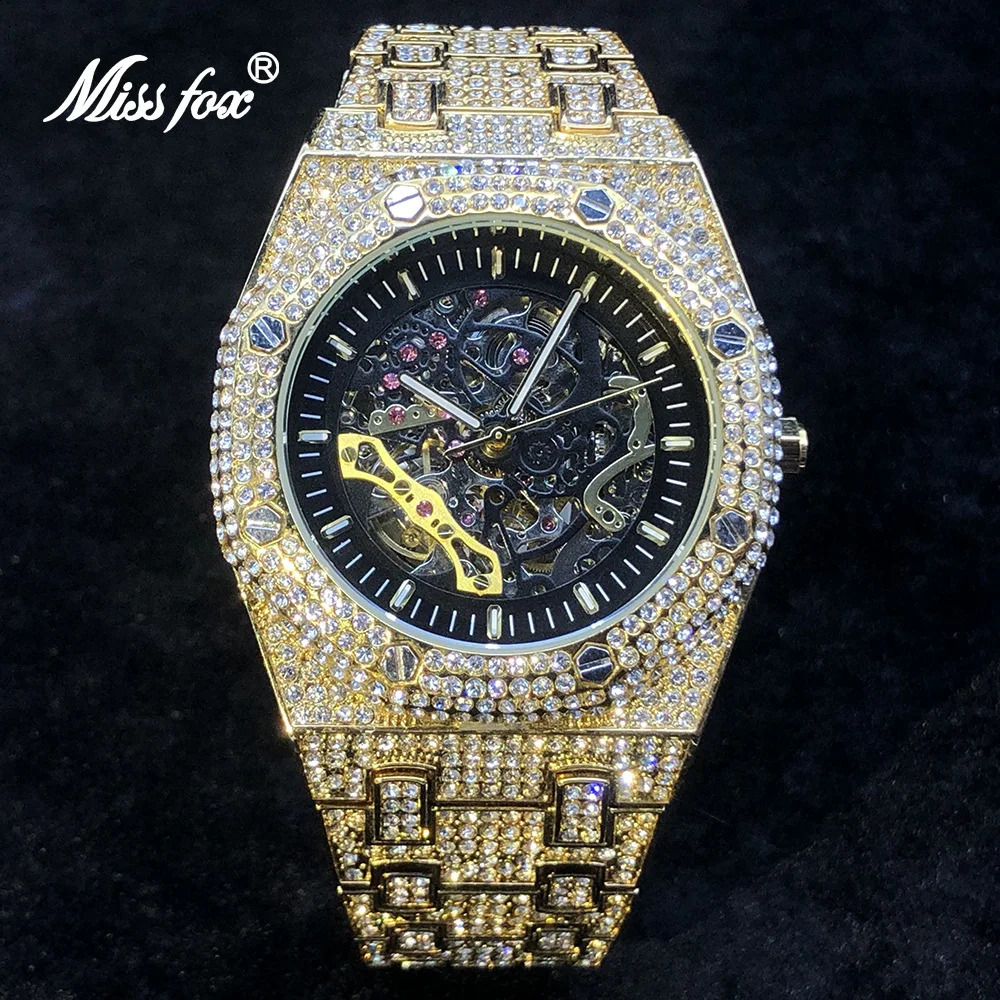 Drop Luxury Diamond Watch für Männer 18K Gold Ice Out Automatic Uhr