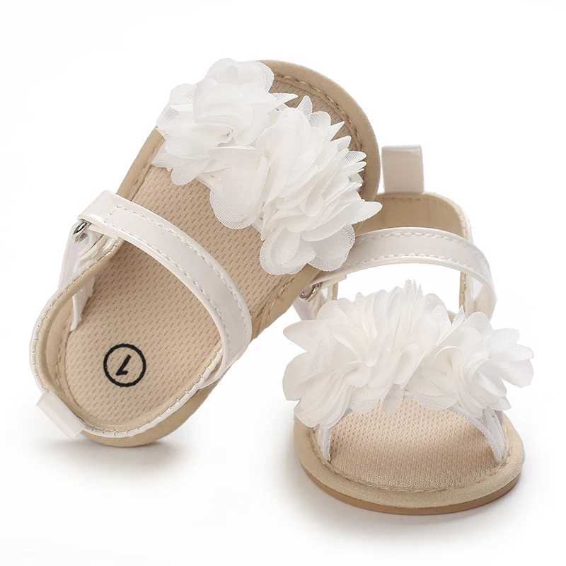 First Walkers Infant Baby Girl Shoes Toddler Flats Sandaler Premium Soft Rubber Sole Anti-Slip Summer Flower Lace Crib Walker H240504