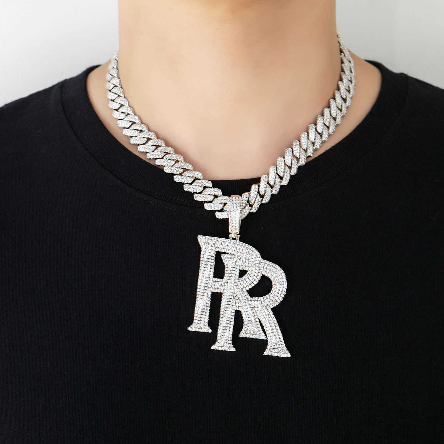 Necklace maschile Hip Hop Necklace Roddy ricca di ciondolo lettere Royce Double La Rolls ...