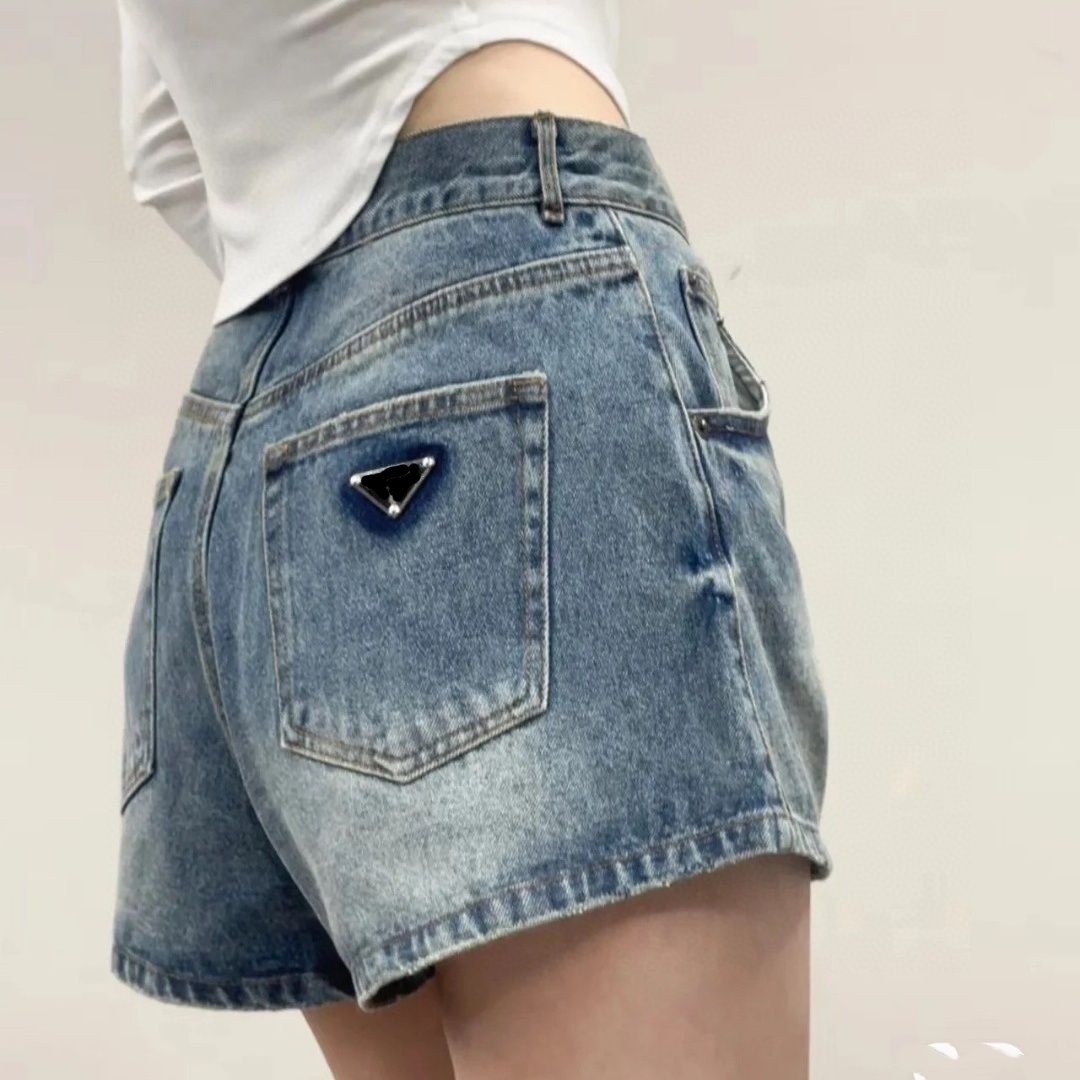 Vrouwen denim jeans terug driehoek logo toegewezen ontwerper luxe shorts met label en tag mlxl