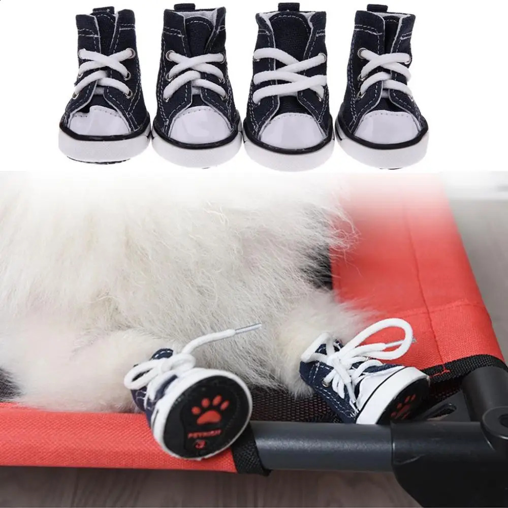 4st Vattentät denim Pet Shoes Antislip Sporty Sneakers Cats Dogs Booties Breattable Puppy Animal Supplies 240428