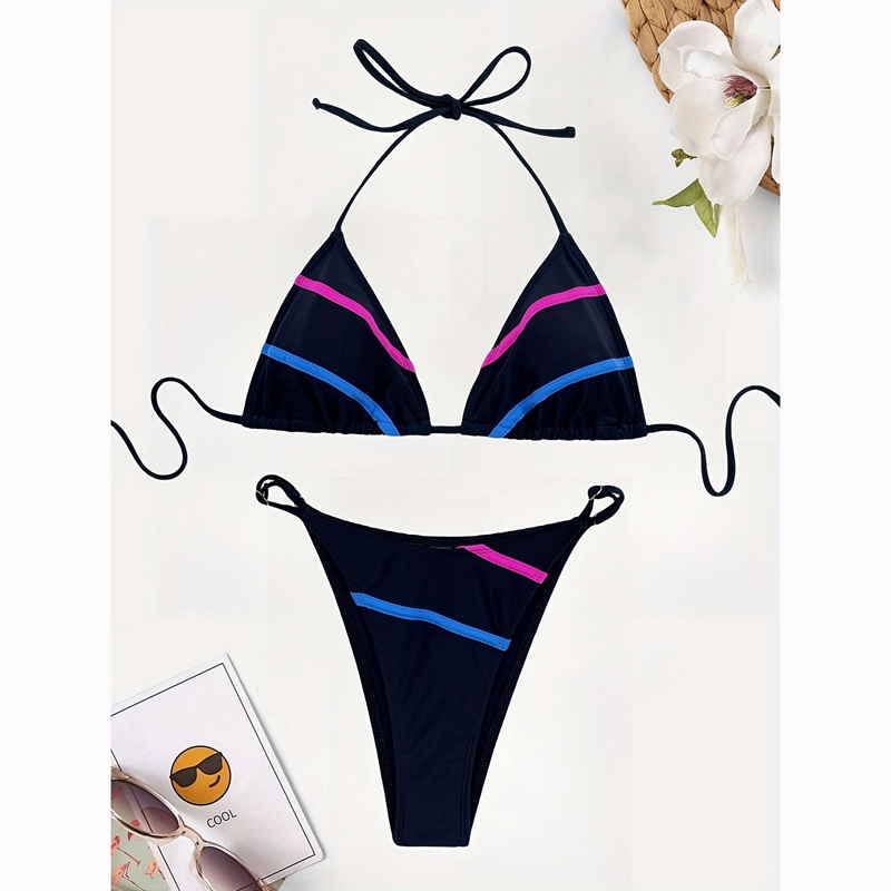 Arxipa sexy Bikinis zweiteiliger Badeanzug für Frauen hoher Taille Badeanzug gepolstert Push Up Beachwear 2 -teiliges Dreieck Verband gestreiftes schwarzes Halfterbie