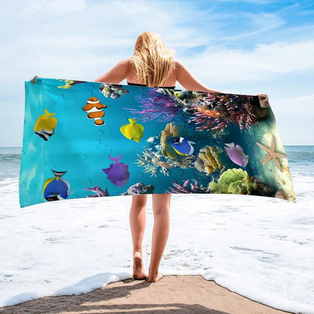 Padrão 3D personalizado de animais marinhos Ultra-Fine Fiber Secy Tootes de praia Sport Sport Shawl Piscina de praia ao ar livre Surf Bathtub 240426