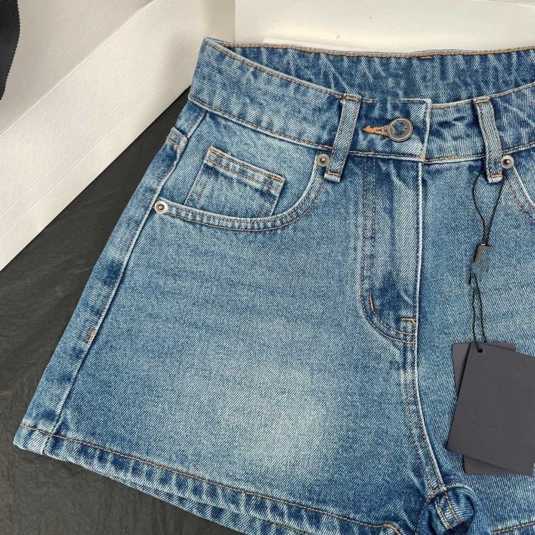 Vrouwen denim jeans terug driehoek logo toegewezen ontwerper luxe shorts met label en tag mlxl