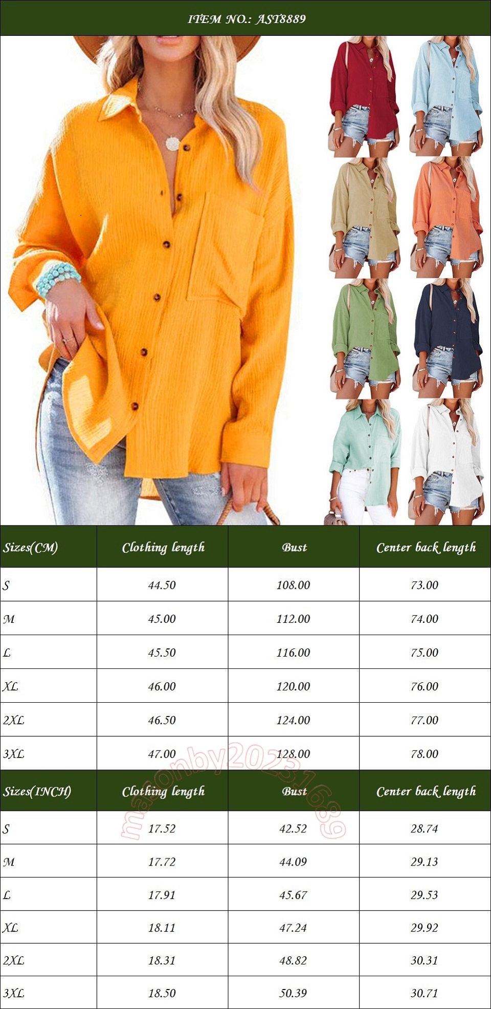 Chic et détendue de style européen et américain Lightweight Open Front Batwing Shirt Séjour à la mode et confortable idéal pour les saisons du printemps ou d'été AST8889