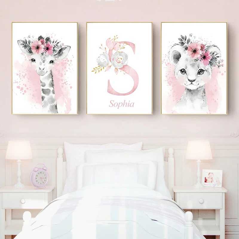 Papers Baby Poster Naam Gepersonaliseerd Girl Slaapkamer Kinderkamer Decoratie Chambre Bebe vul toile Murale Affiche Cuadros Decorativos J240505