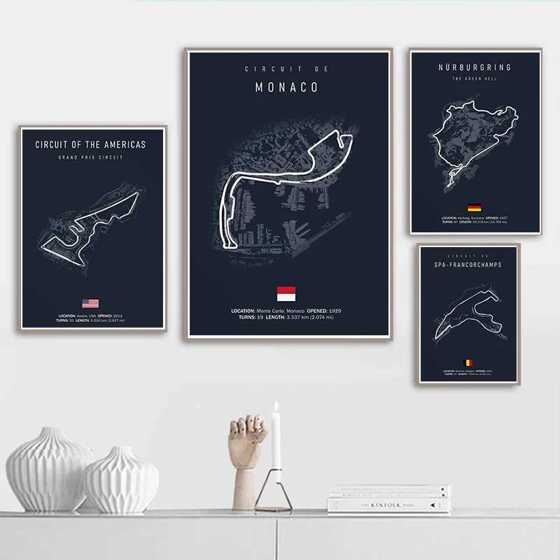 Duvar Kağıtları F1 Imola Monaco Devre Tuval Formül Bir Duvar Art Nordic Poster Estetik Yarış Araba Ev Dekorasyon Görüntüleri J240505