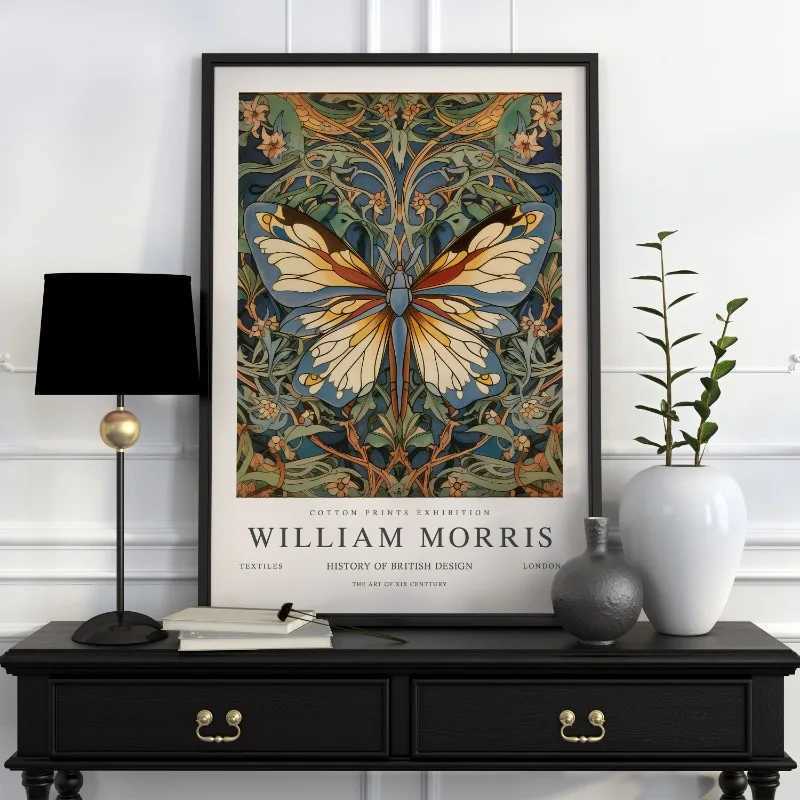 Etro William Morris Exhibition Butterfly Moon and Star Art Affisch Canvas målar väggtryck bilder vardagsrum hem dekoration j240505