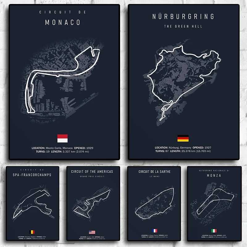 Duvar Kağıtları F1 Imola Monaco Devre Tuval Formül Bir Duvar Art Nordic Poster Estetik Yarış Araba Ev Dekorasyon Görüntüleri J240505