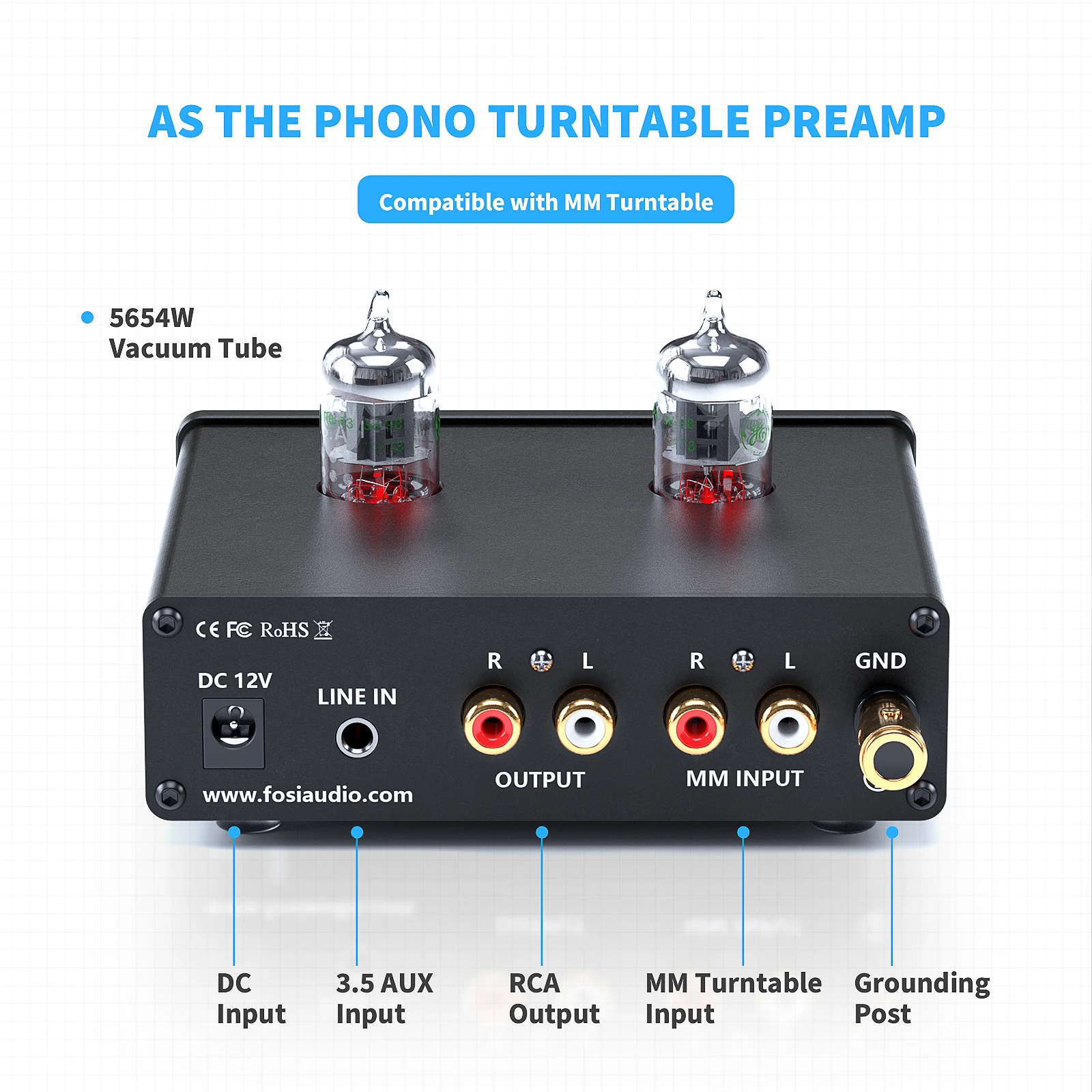 Amplificatore Fosi Fosi Audio Phono Preamp preamplificatore di fonografi del giradischi con tubo vuoto 5654W Amplificatore Amplificatore HIFI X4