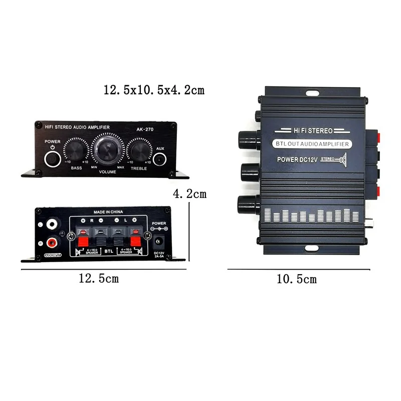 Verstärker AK270 Mini 2.0 Kanal Stereo Audioverstärker 2x20W Digitaler Musik Player DC 12V für Autohaus