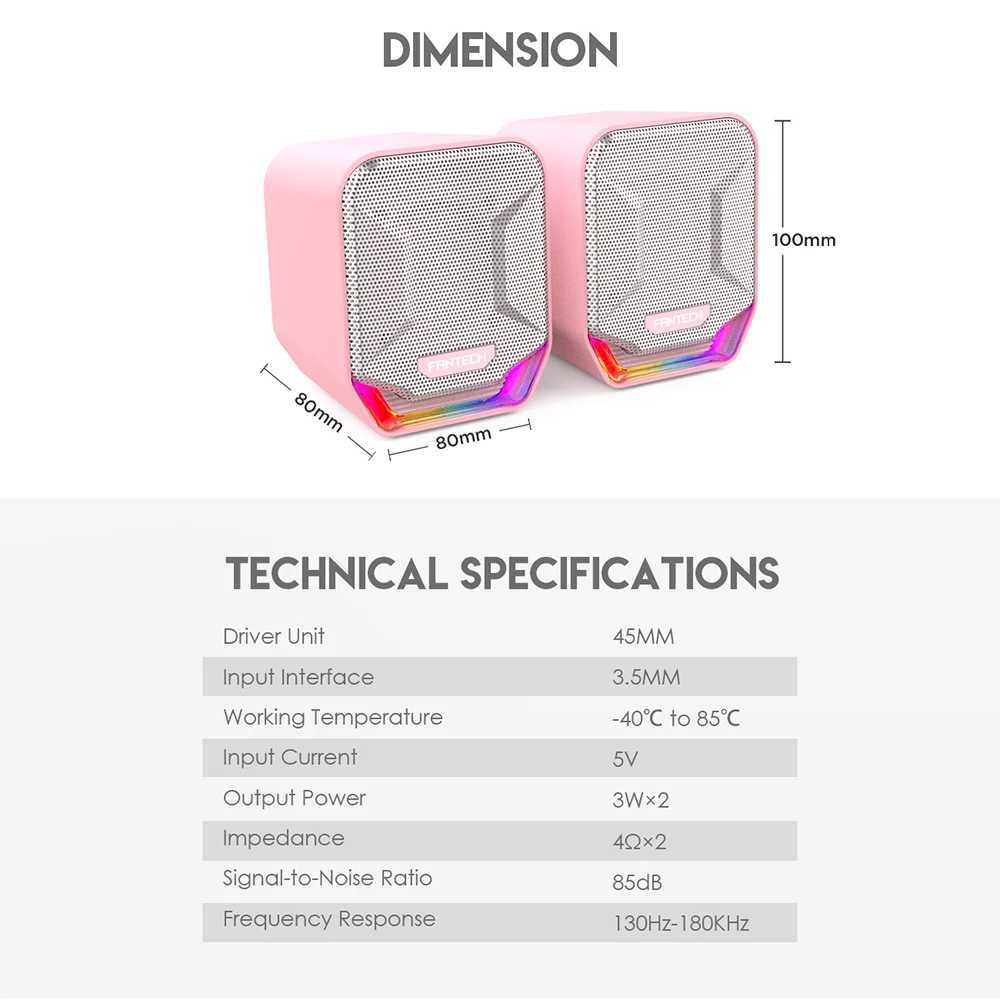 Altavoces portátiles Fantech SONAR GS202 RGB Pink Computer Altavo 35 mm enchufe Steraeo Surround Stoning Stateator Adecuado para escritorio PC portátil TV Box Game Consol J240505