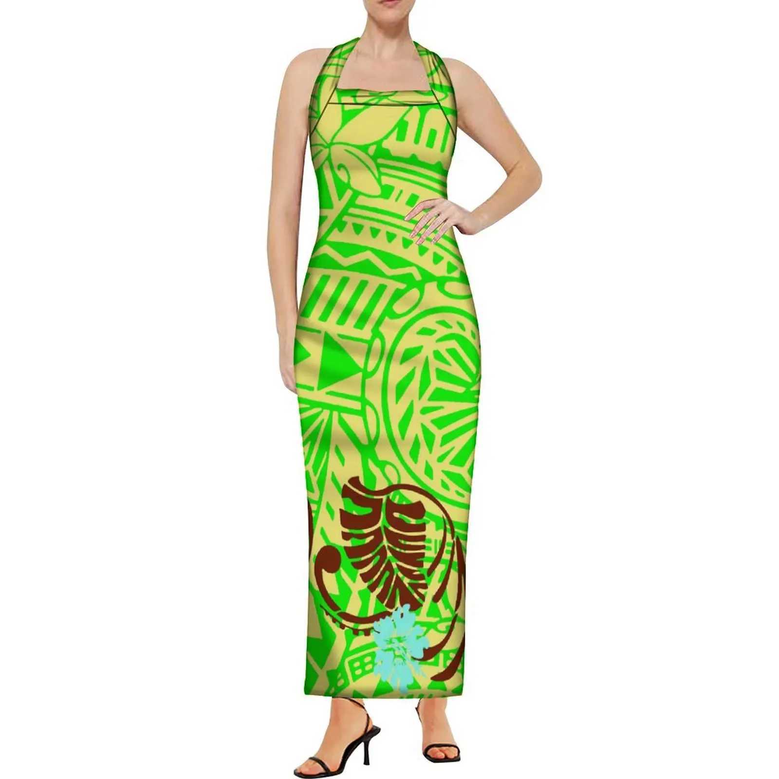Basic Casual Dresses Polynesische bloemenprint aangepaste zomerstrapless Suspender Jurk Samoa Floral Print Tribal Design Long Dress Q240430