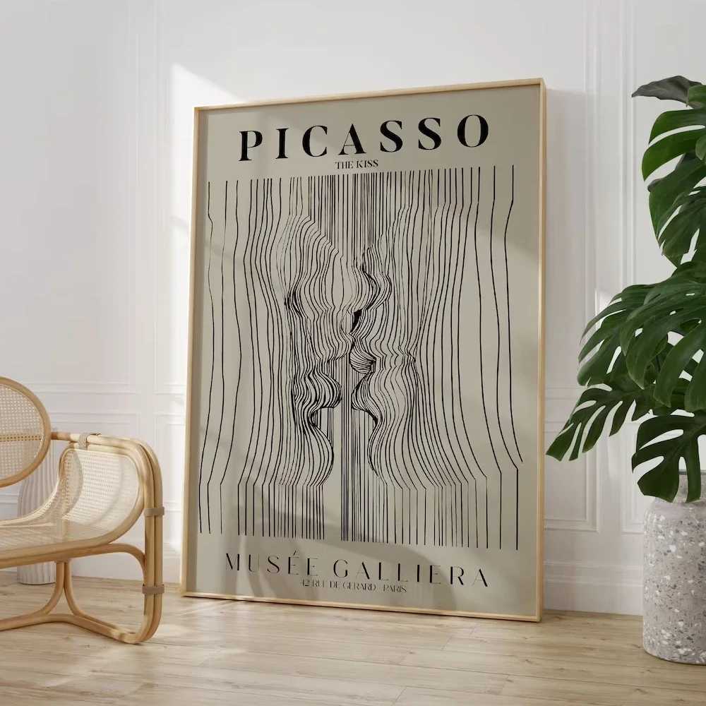 RS минималистская выставка Picasso Выставка Нейтральная бежевая абстрактная ретро -подарочная настенная настенная настенная картинка Плакат для гостиной для гостиной дома украшение J240505