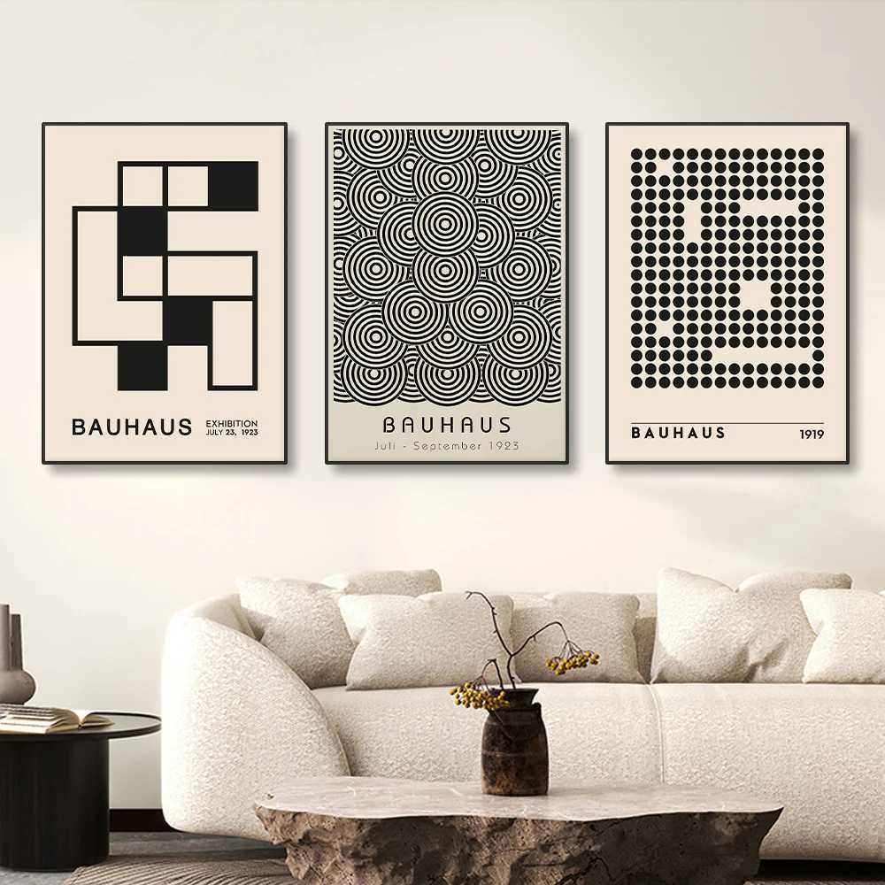 Pers abstrakter Bauhaus -Stil Geometrische Wandkunst -Plakat Druckbild Retro Schwarz Beige Linie Leinwand Malerei Moderne Home Dekoration J240505