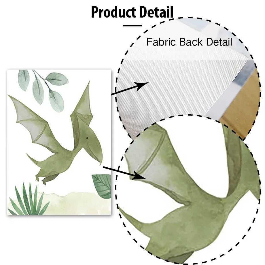 ers Green Leaf Dinosaur Growth Citas de arte de pared Pintura de lienzo nórdicos y estampados Fotos de pared de dibujos animados para niños Decoración de habitaciones J240505