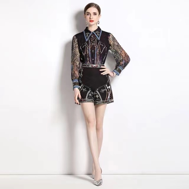 2024 designer new fashionable summer dress shorts retro printed shirt two-piece suit, size M-2XL