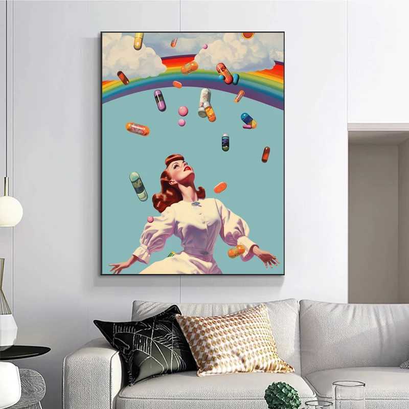 Hintergrundbilder schöne Frauen Porträtplakate und Drucke Retro Future Art Canvas Malt Wandkunst Home Bar Room Dekoration J240505