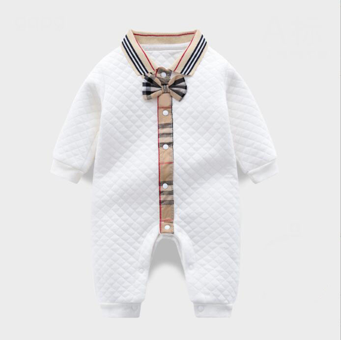 Spring automne bébé garçons plaid rivers mignons à manches longues nouveau-nés avec des combinaisons de gentleman bowknot pour tout-petit