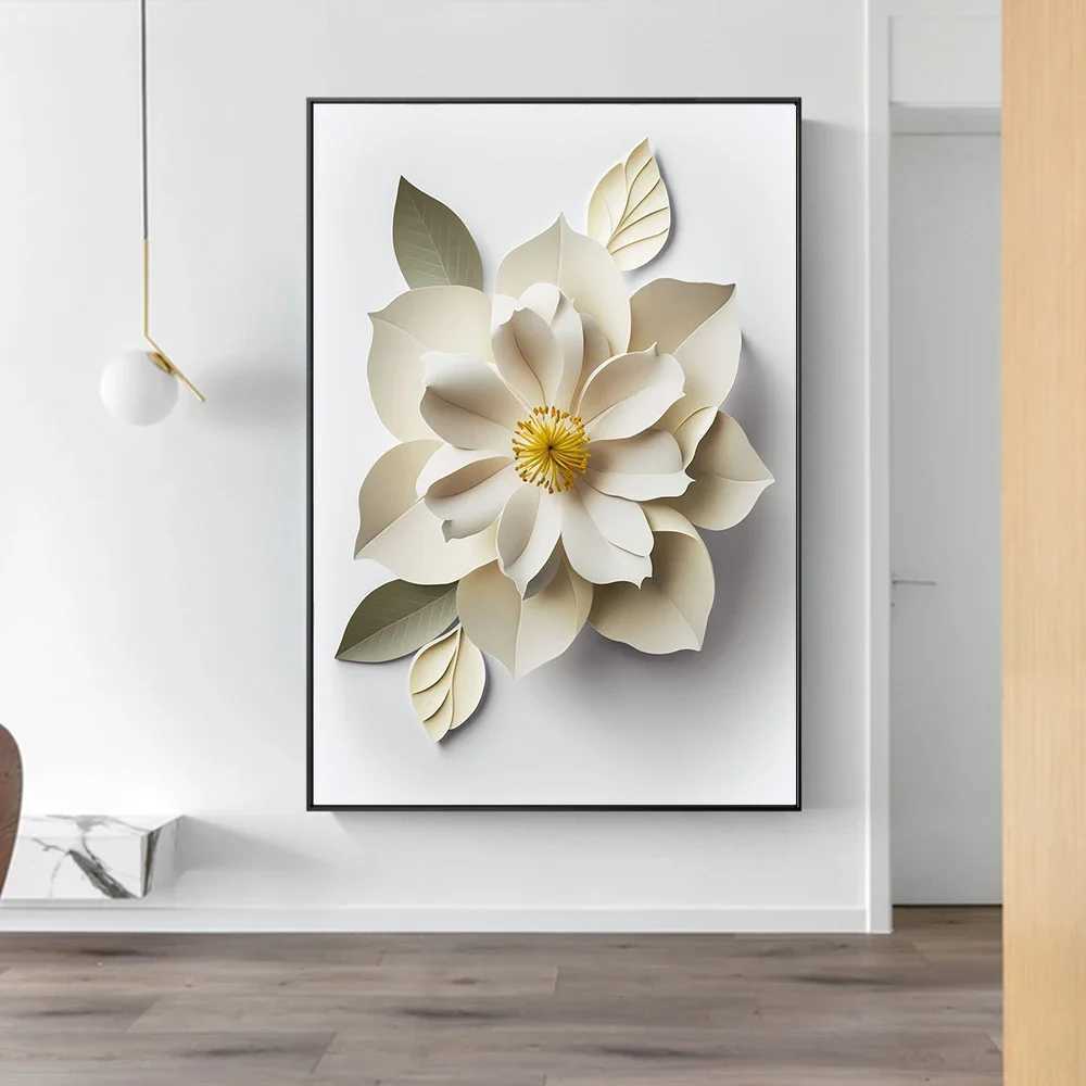 LPAPERS Nordic einfache Ästhetik Wandkunst 3D Blumen HD Öl auf Leinwandplakaten und Drucke Home Schlafzimmer Wohnzimmer Dekoration Geschenke J240505