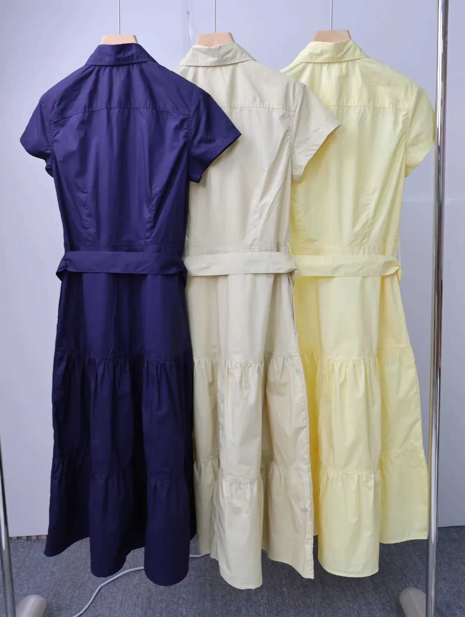 Vestidos casuais básicos 2017 verão novo 100% de algodão puro colorido de bolso de bolso vestido feminino vestido casual manga curta feminina vestido longo q240430