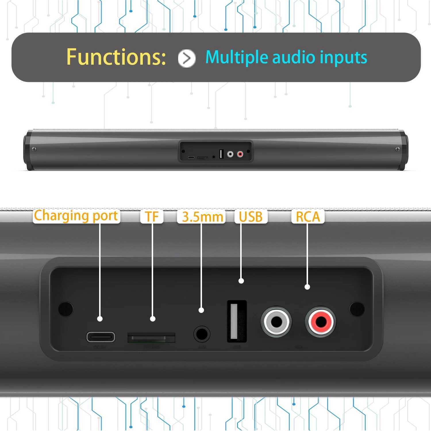 Haut-parleurs portables en haut-parleur Bluetooth en haut-parleur Soundbox Soundbar pour PC TV Subwoofer Music Center Boombox avec FM TF USB AUX RCA Soundbar J240505