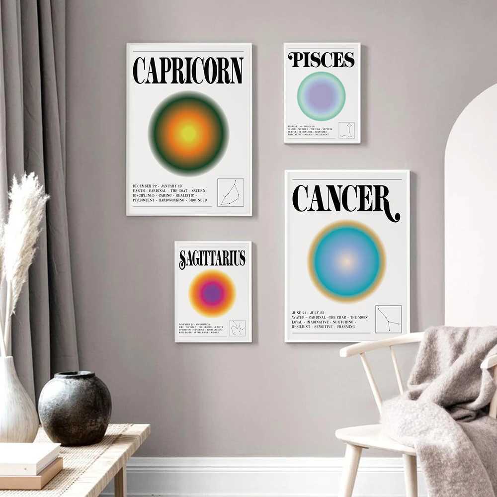 S Scorpion Zodiac Halo Gradient Wall Art Astrology Affiches étoiles Impression moderne Retro Canvas Peinture Life Chad Room Home Decoration J240510