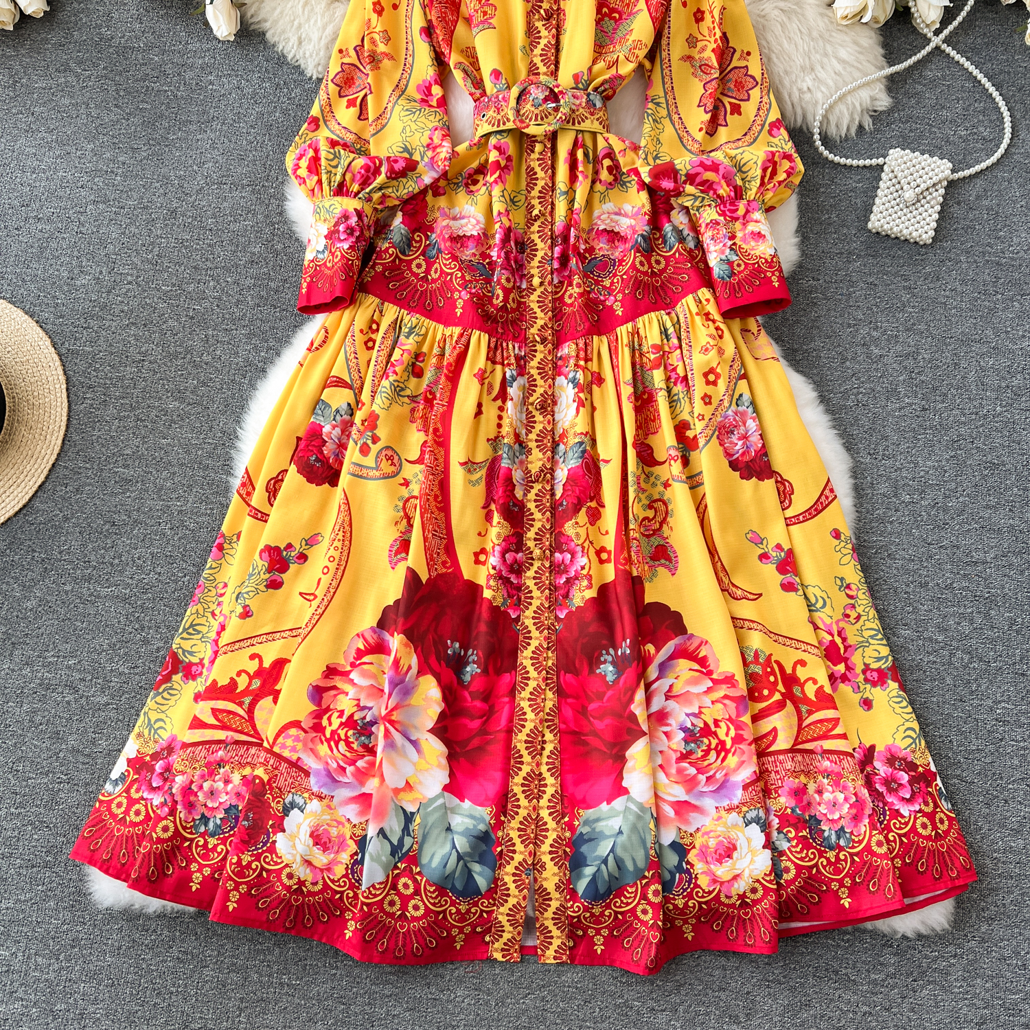 Sukienki swobodne sukienki vintage wakacyjna wakacyjna kwiatowy nadruk lniany szlafrok stojak z długim rękawem A-line plażowy sukienka na plażę samotne kobiety maxi ubrania 2024