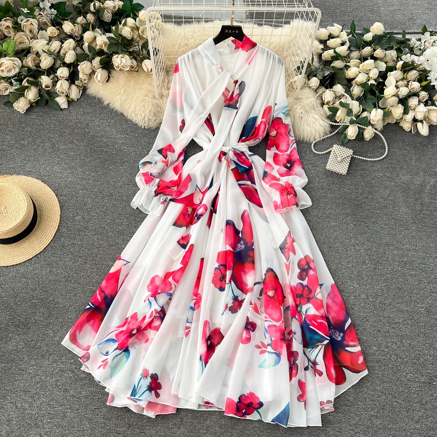 Sukienki swobodne Summer czeski kwiat szyfonowy wakacyjny plaż